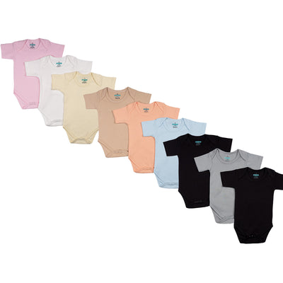 Babies Basic - 9pc-Set - 100% Cotton LongSleeve Bodysuit ‚ Pink, Lemon, White, Brown, Blue, Orange, Black, Navy, Grey