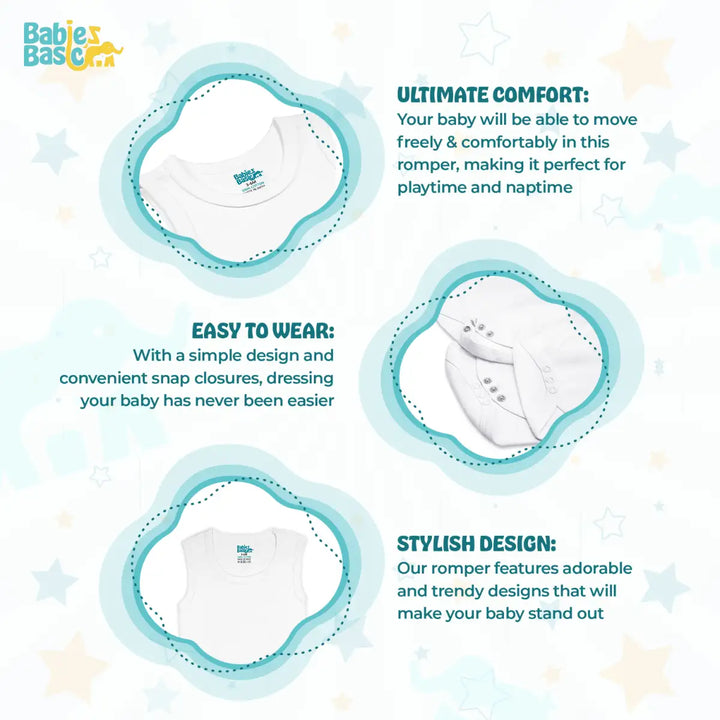 Babies Basic 100% Super Combed Cotton, Sleeveless Romper/Bodysuit, for New Born to 24months. Set of 9 - White