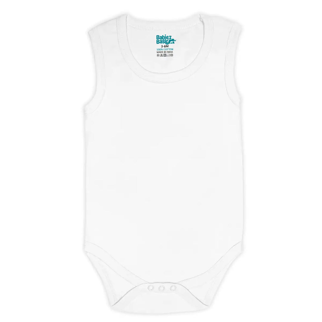 Babies Basic 100% Super Combed Cotton, Sleeveless Romper/Bodysuit, for New Born to 24months. Set of 9 - White