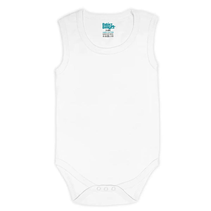 Babies Basic 100% Super Combed Cotton, Sleeveless Romper/Bodysuit, for New Born to 24months. Set of 9 - White