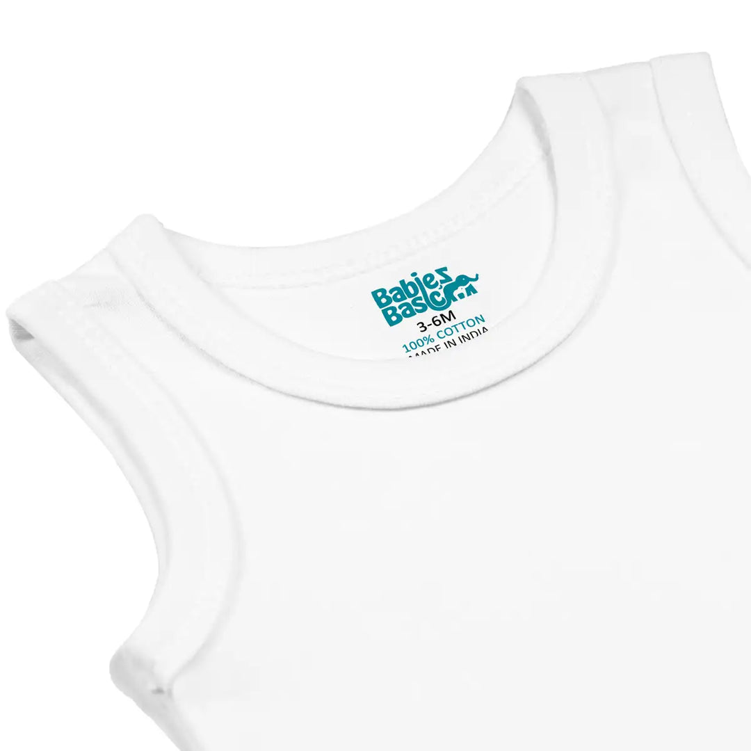 Babies Basic 100% Super Combed Cotton, Sleeveless Romper/Bodysuit, for New Born to 24months. Set of 9 - White