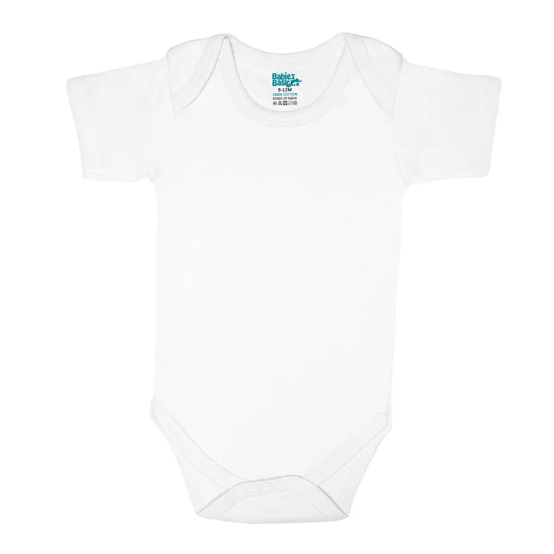 Babies Basic 100% Super Combed Cotton, Short Sleeves Romper/Bodysuit, for New Born to 24months. Set of 9 - White