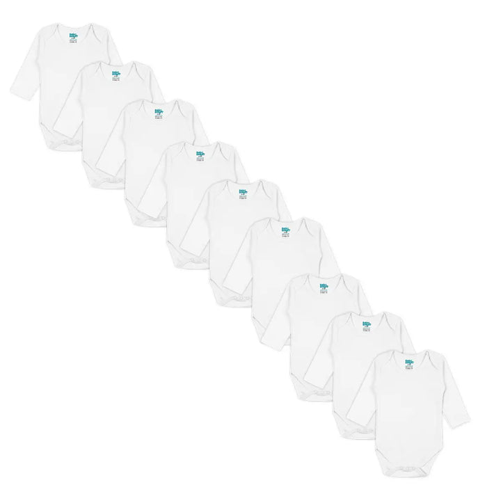 Babies Basic 100% Super Combed Cotton, Long Sleeves Romper/Bodysuit, for New Born to 24months. Set of 9 - White