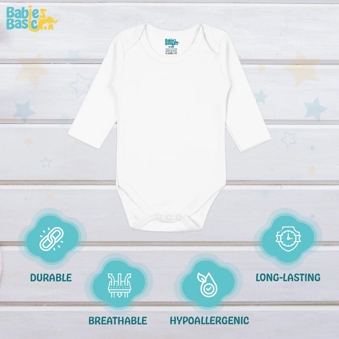 Babies Basic 100% Super Combed Cotton, Long Sleeves Romper/Bodysuit, for New Born to 24months. Set of 9 - White