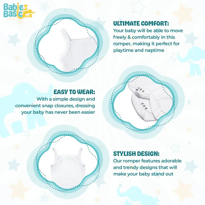 Babies Basic 100% Super Combed Cotton, SleeveLess Romper/Bodysuit, for New Born to 24months. Set of 9 - White