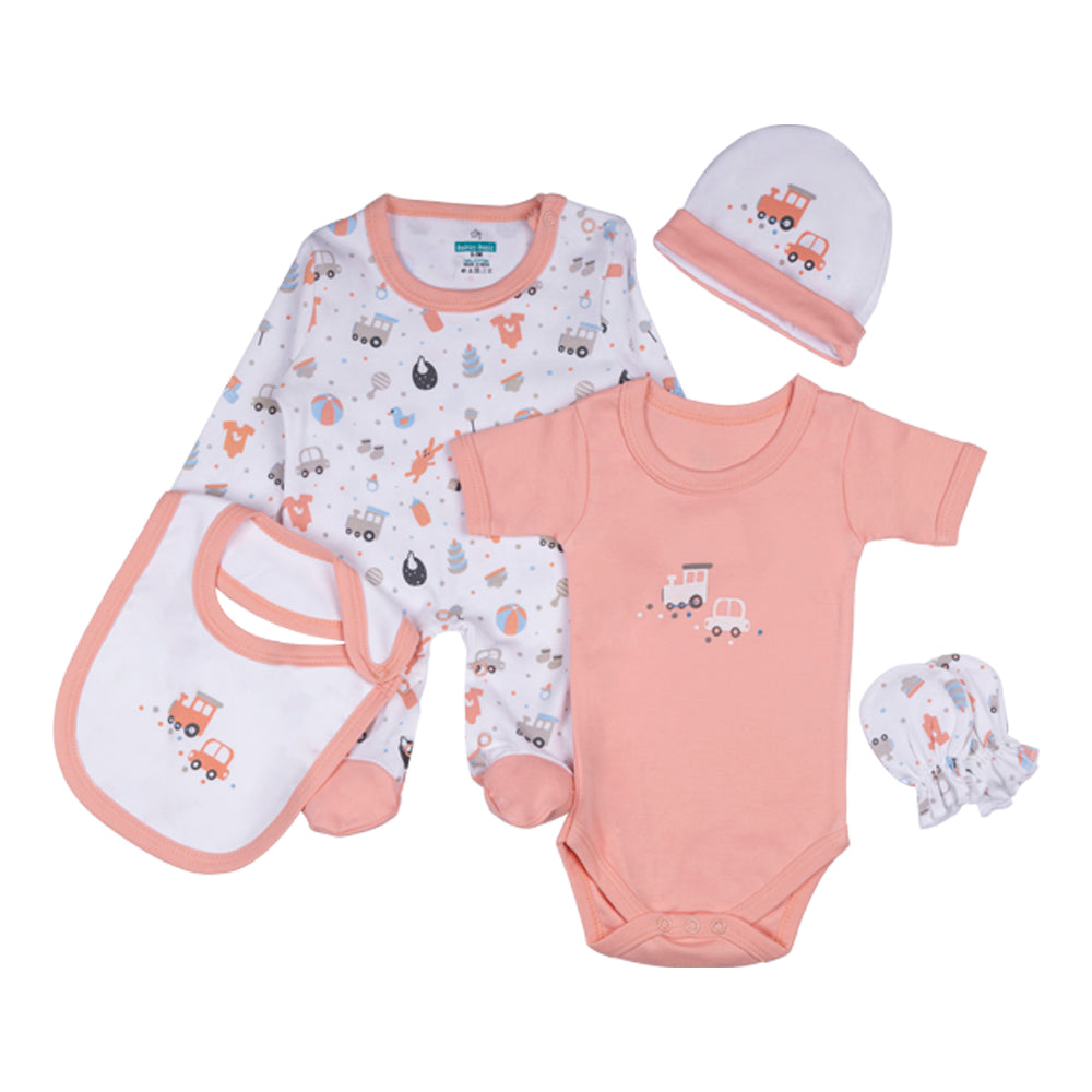 5 Piece Unisex Baby Clothing Set - Orange | 100% Cotton | Comfortable & Stylish