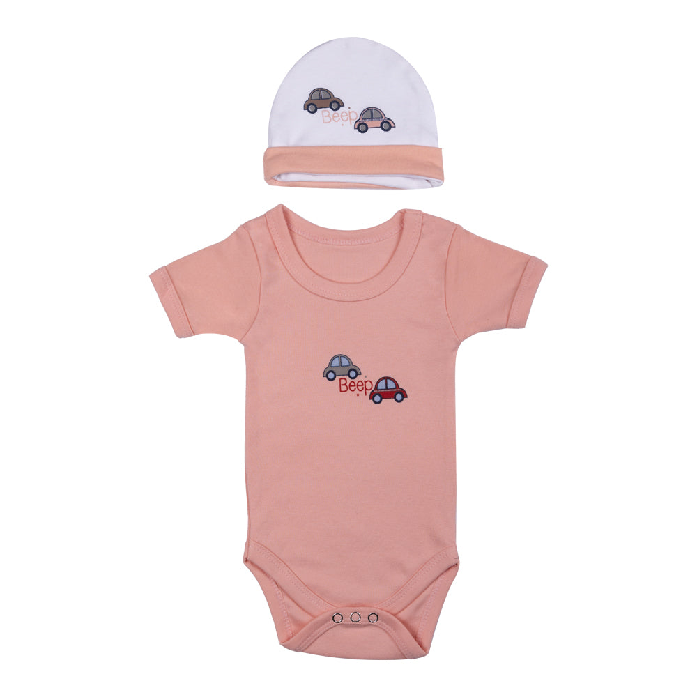 Babiesbasic 5 Piece Unisex Baby Clothing Set - Peach | 100% Cotton | Bright & Cheerful