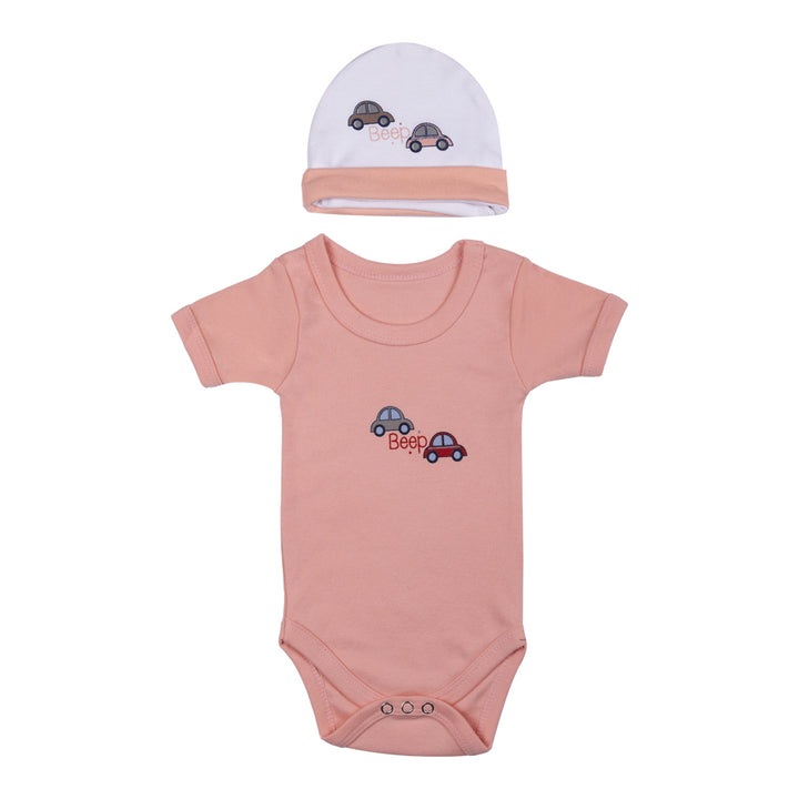 Babiesbasic 5 Piece Unisex Baby Clothing Set - Peach | 100% Cotton | Bright & Cheerful