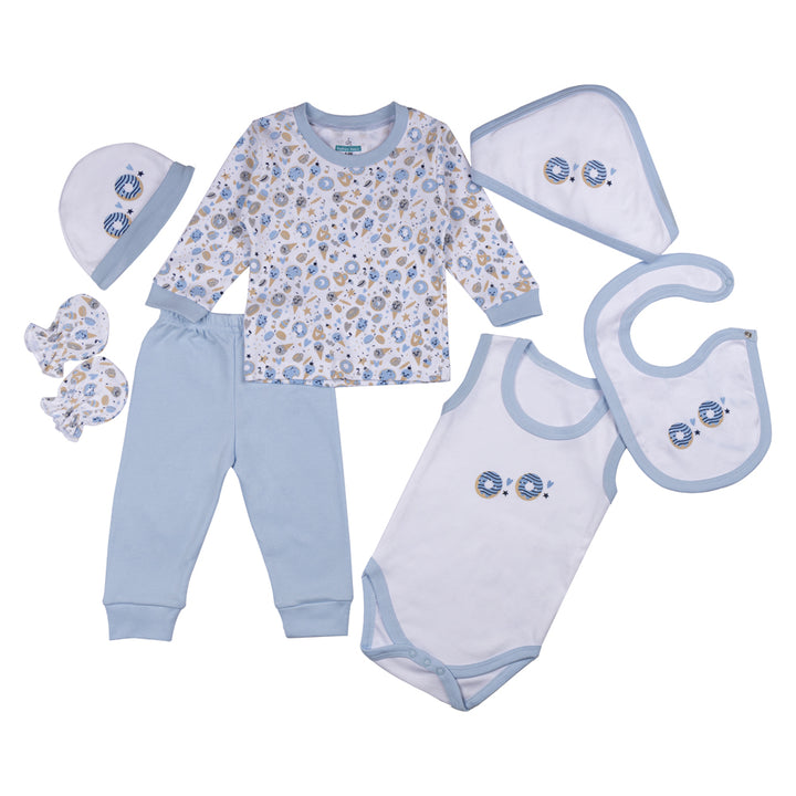 Seven Piece Unisex 100% Cotton Gift Set - Green | Soft & Versatile Baby Essentials