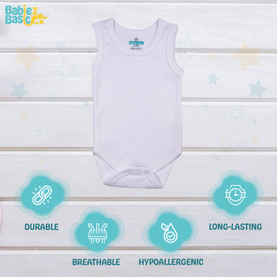 Set of 3 Sleeveless Rompers/Bodysuits - White | Up to 24 Months | 100% Cotton |  For Classic & Comfortable Baby Essentials