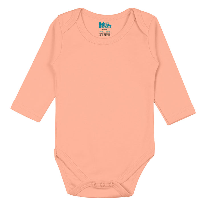 Set of 3 Long Sleeves Rompers/Bodysuits (Blue, Camel, Peach) - Up to 24 Months | 100% Cotton |